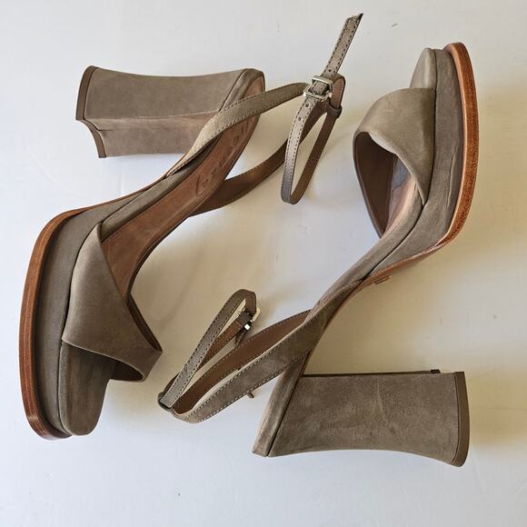 Anthropologie Shoes - Vicenza Platform Sandals, Size 10 Nubuck Leather Grey Light Moss Anthropologie